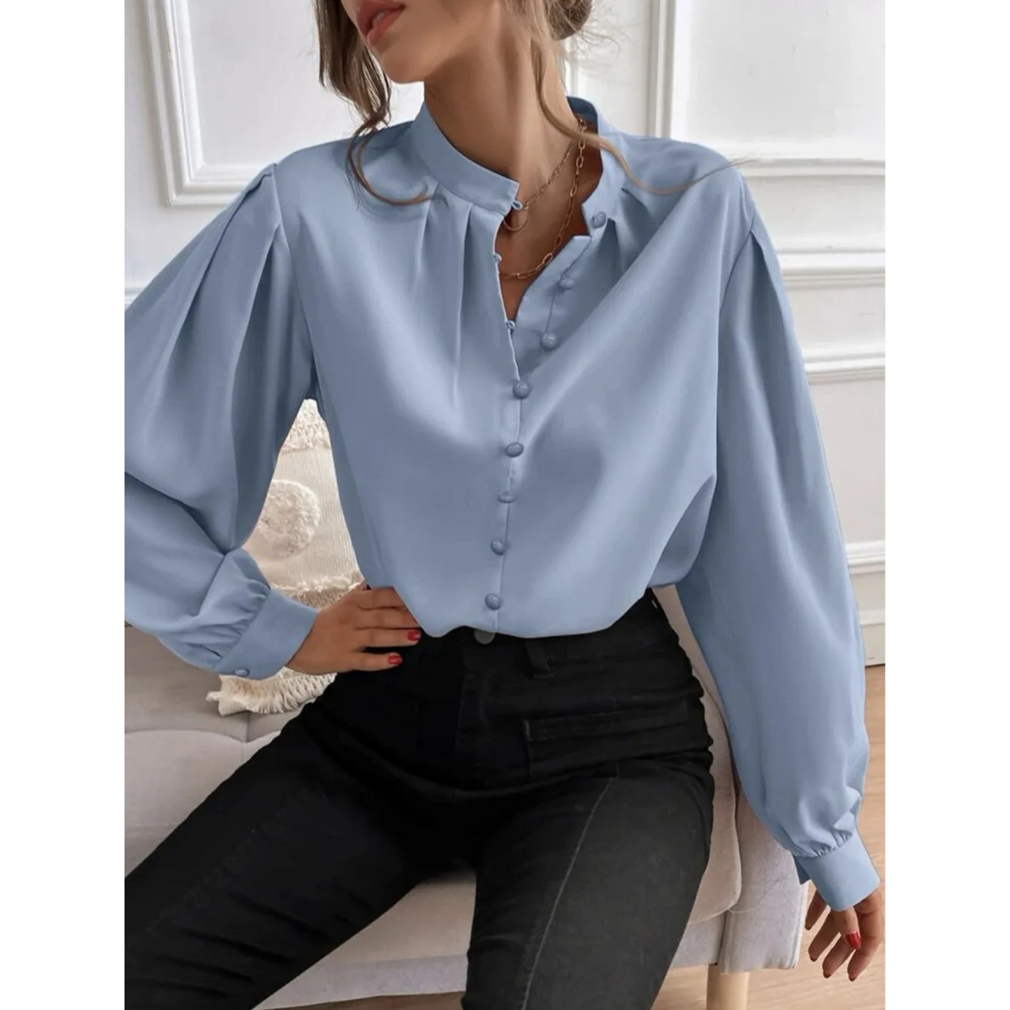 Emma | Elegant floral ladies' blouse with a shawl collar