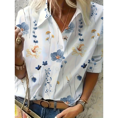 Emma | Elegant floral ladies' blouse with a shawl collar