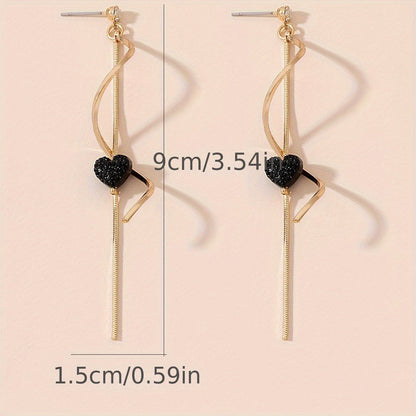 Emma | Black heart design spiral line dangle earrings