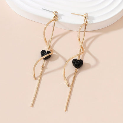 Emma | Black heart design spiral line dangle earrings