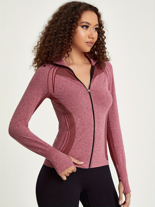 Esmée | Sporty track jacket with long sleeves and full zip in black