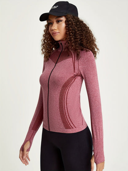 Esmée | Sporty track jacket with long sleeves and full zip in black