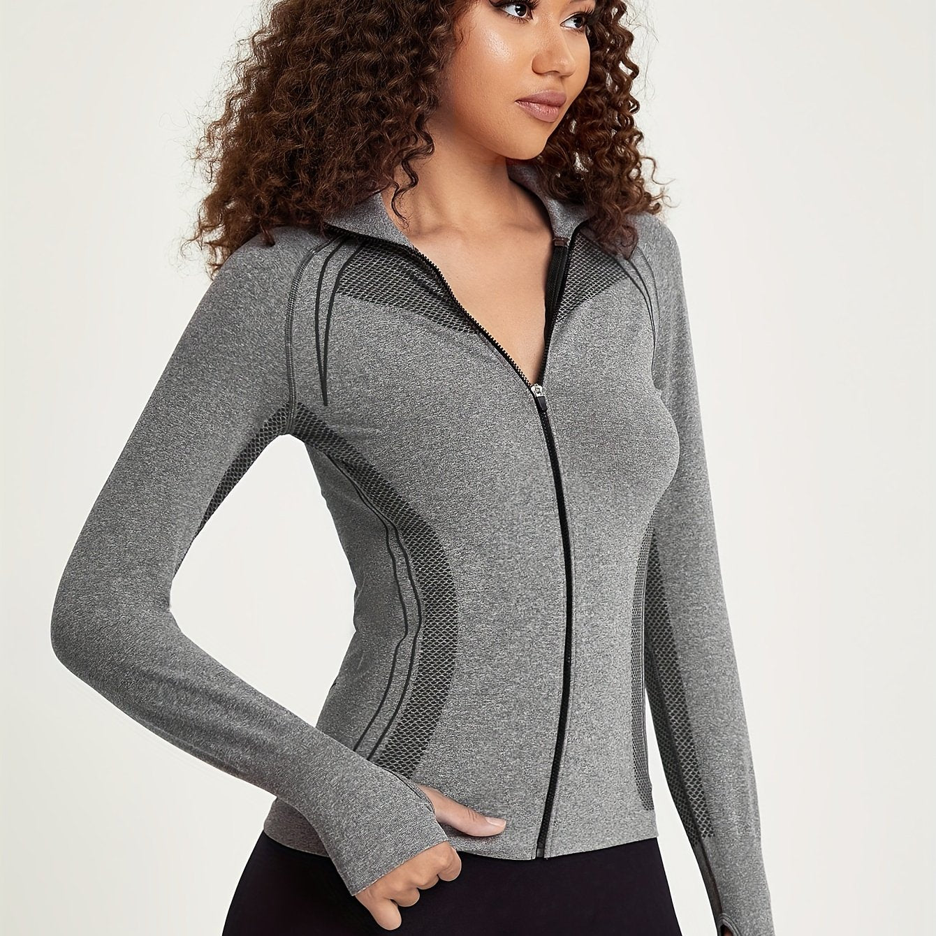 Esmée | Sporty track jacket with long sleeves and full zip in black