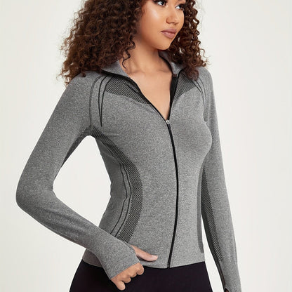Esmée | Sporty track jacket with long sleeves and full zip in black