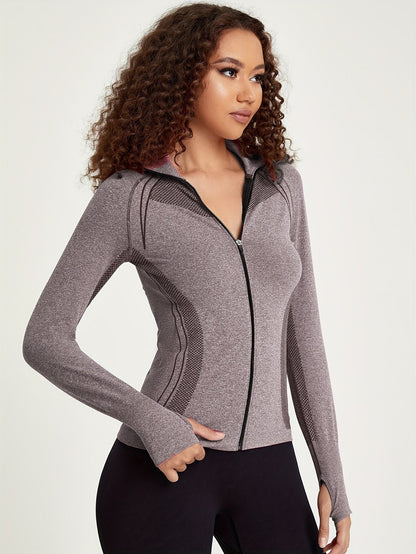 Esmée | Sporty track jacket with long sleeves and full zip in black