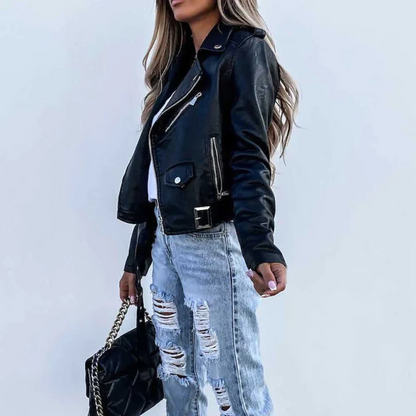 Eva | Stylish Padded Leather Jacket with Zip