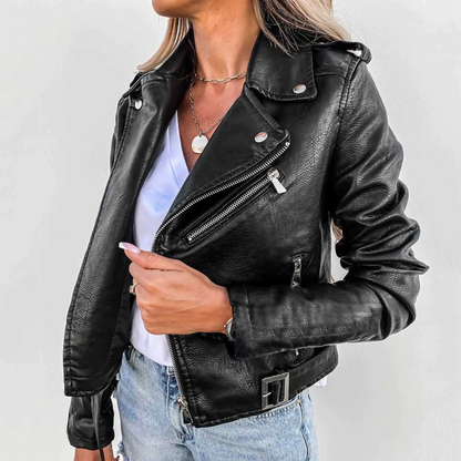 Eva | Stylish Padded Leather Jacket with Zip