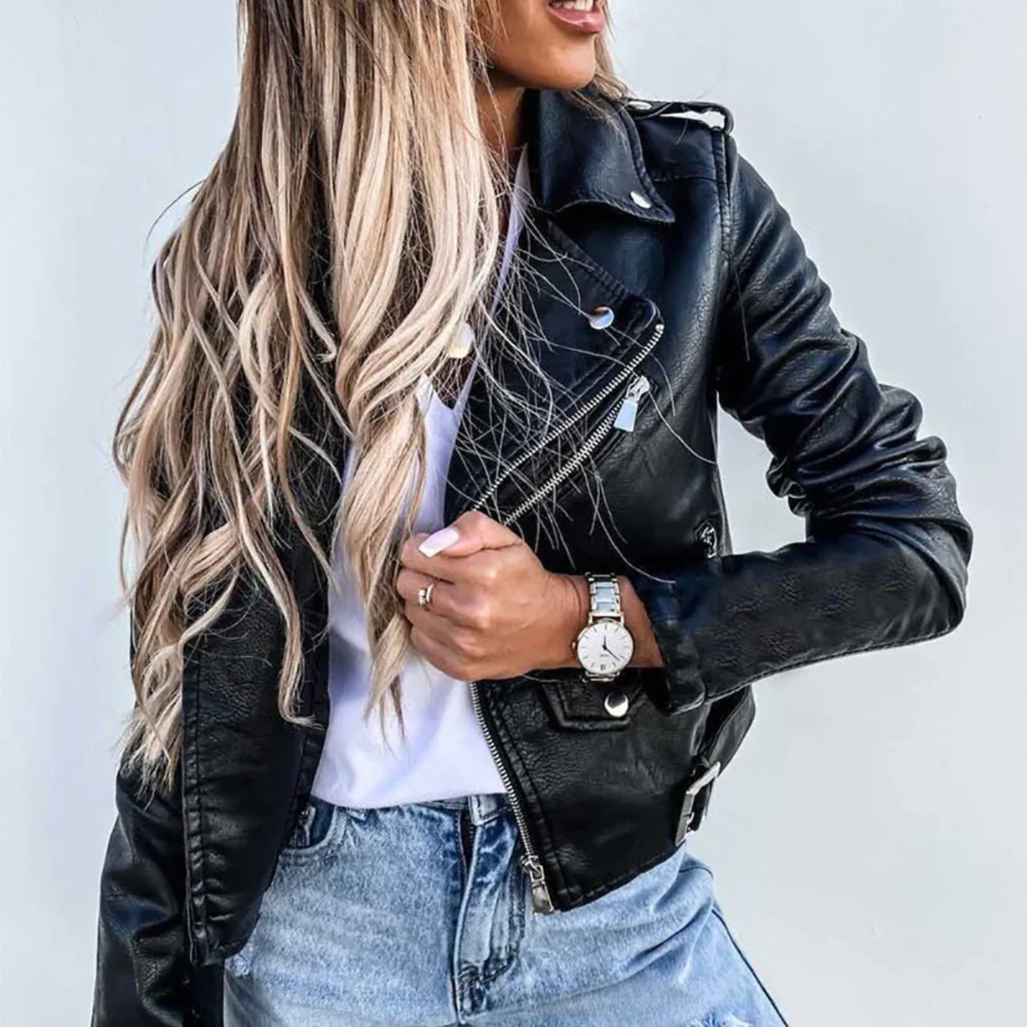 Eva | Stylish Padded Leather Jacket with Zip
