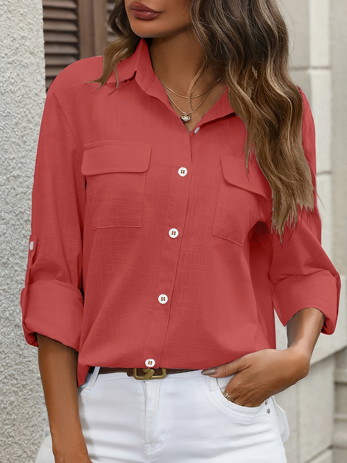 Evelien | Elegant cotton ladies' shirt with pockets and long sleeves