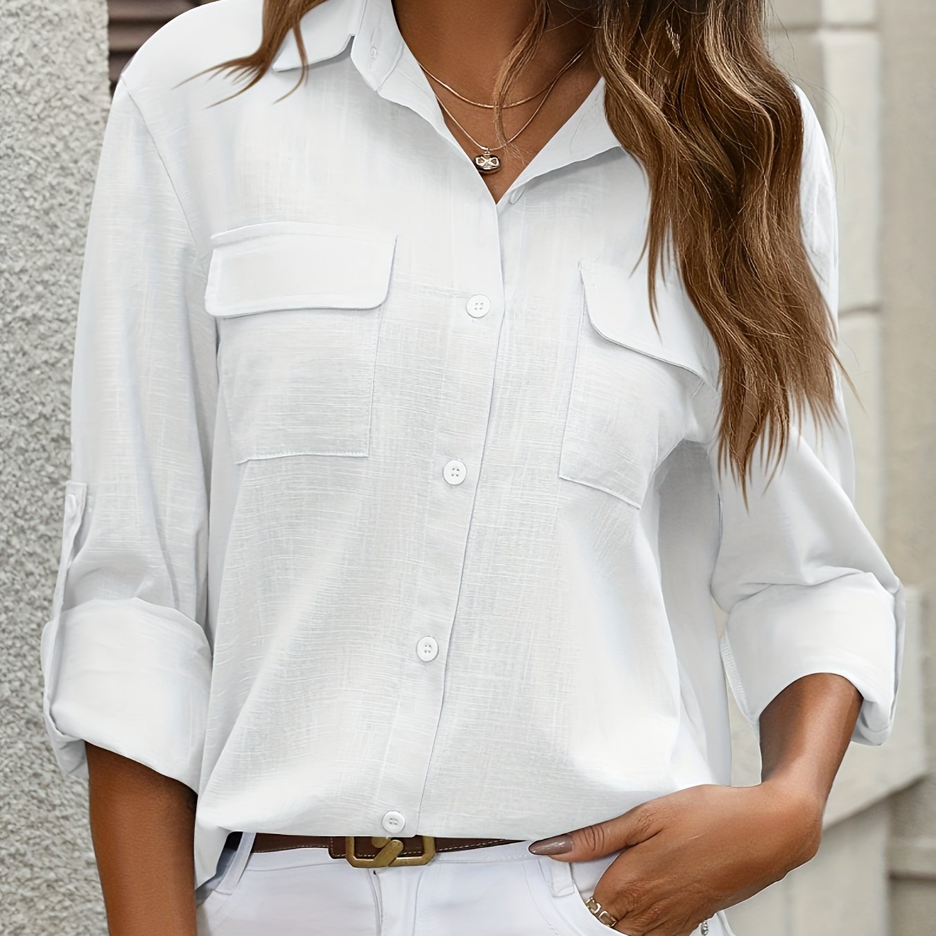 Evelien | Elegant cotton ladies' shirt with pockets and long sleeves