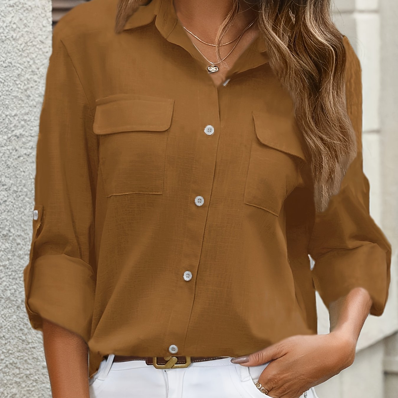 Evelien | Elegant cotton ladies' shirt with pockets and long sleeves