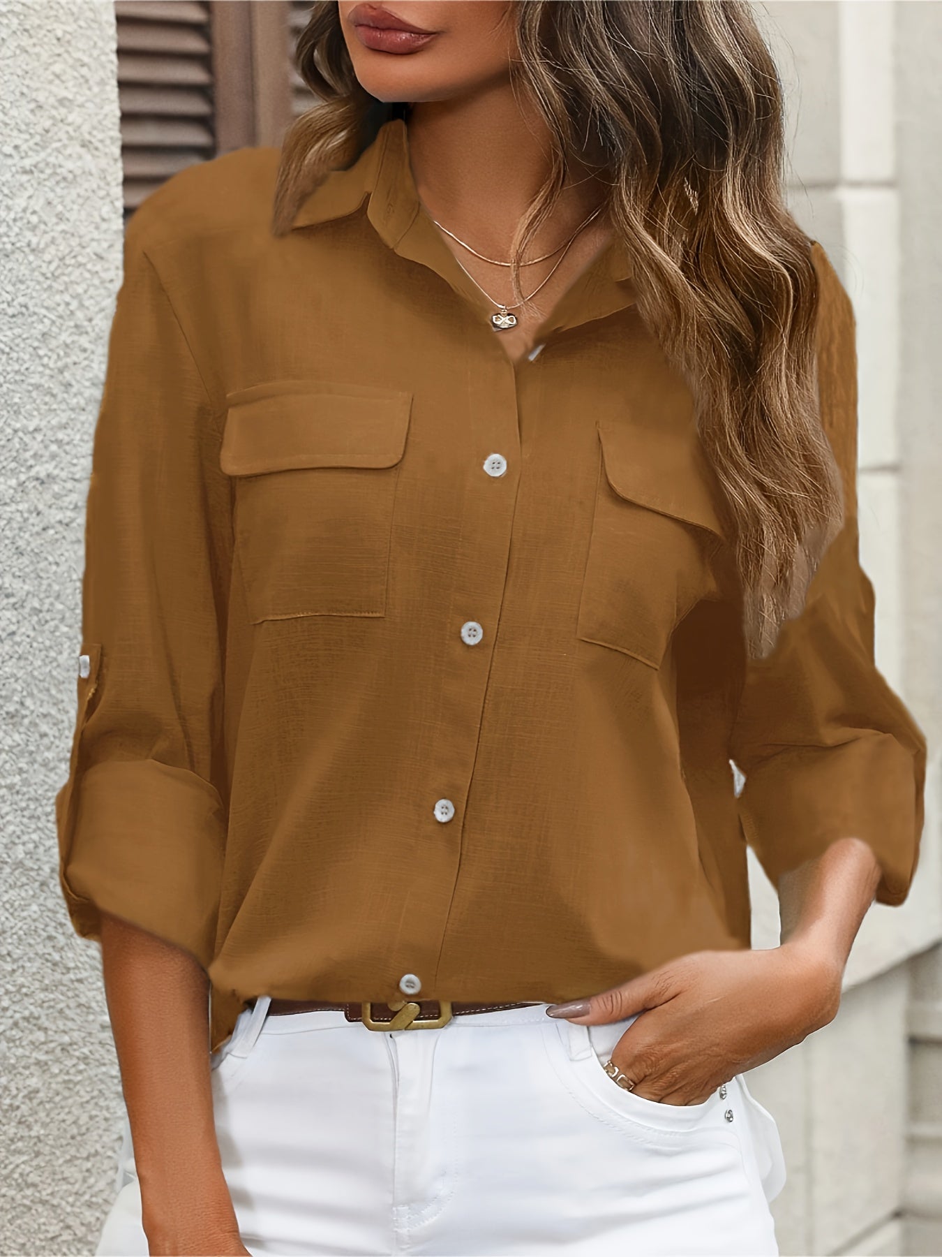Evelien | Elegant cotton ladies' shirt with pockets and long sleeves