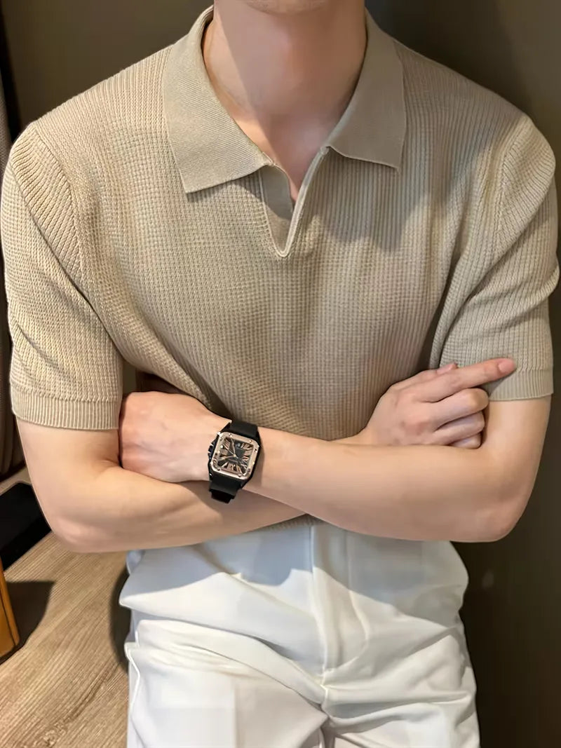 Polo with V-neck and short sleeves