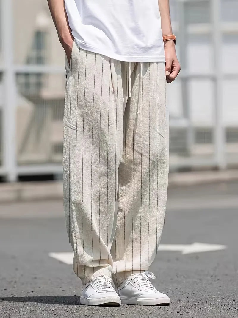 Wide fit trousers with vertical stripes