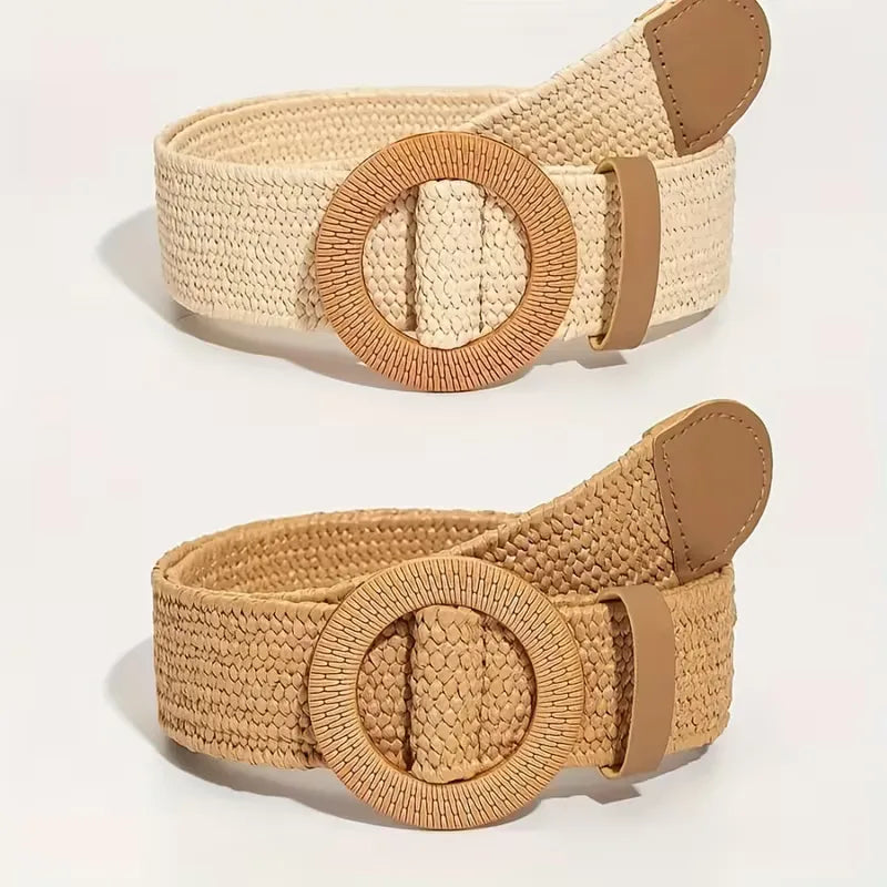 Wide belt with round buckle