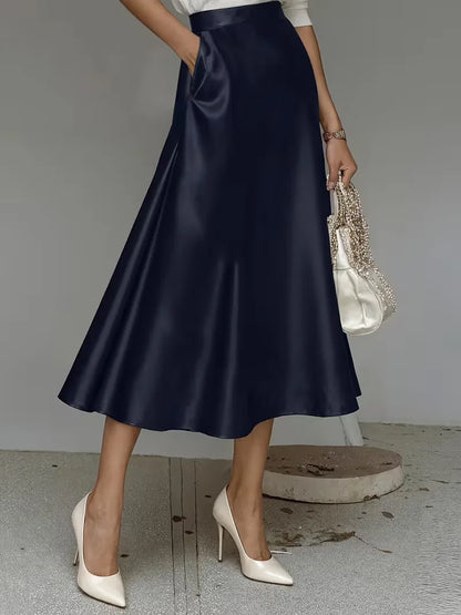 Satin Midi Skirt with High Waist