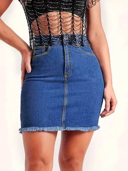 Denim skirt with high waist