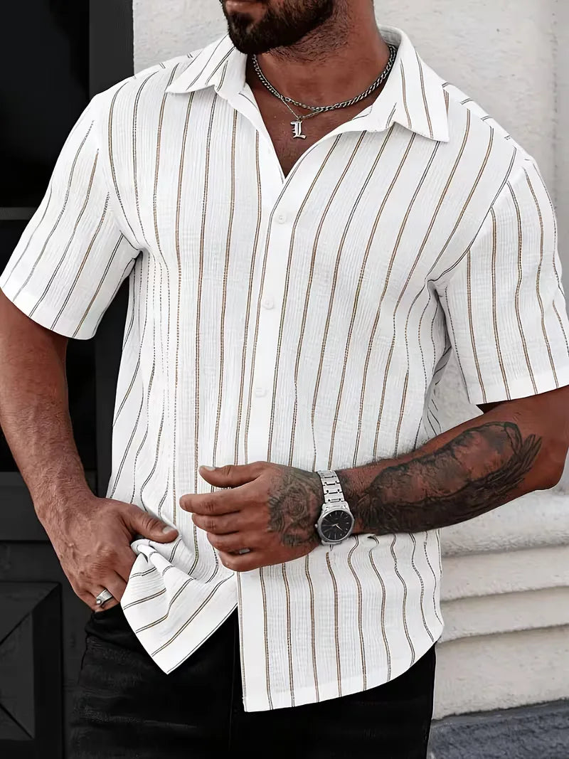 Short Sleeve Shirt with Vertical Stripes