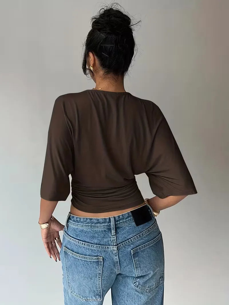 Cropped T-shirt with Ruched Waist