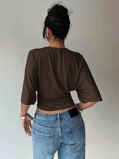 Cropped T-shirt with Ruched Waist