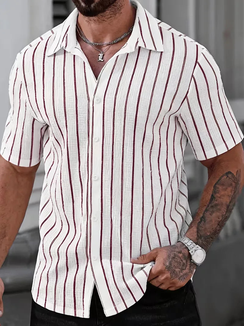 Short Sleeve Shirt with Vertical Stripes