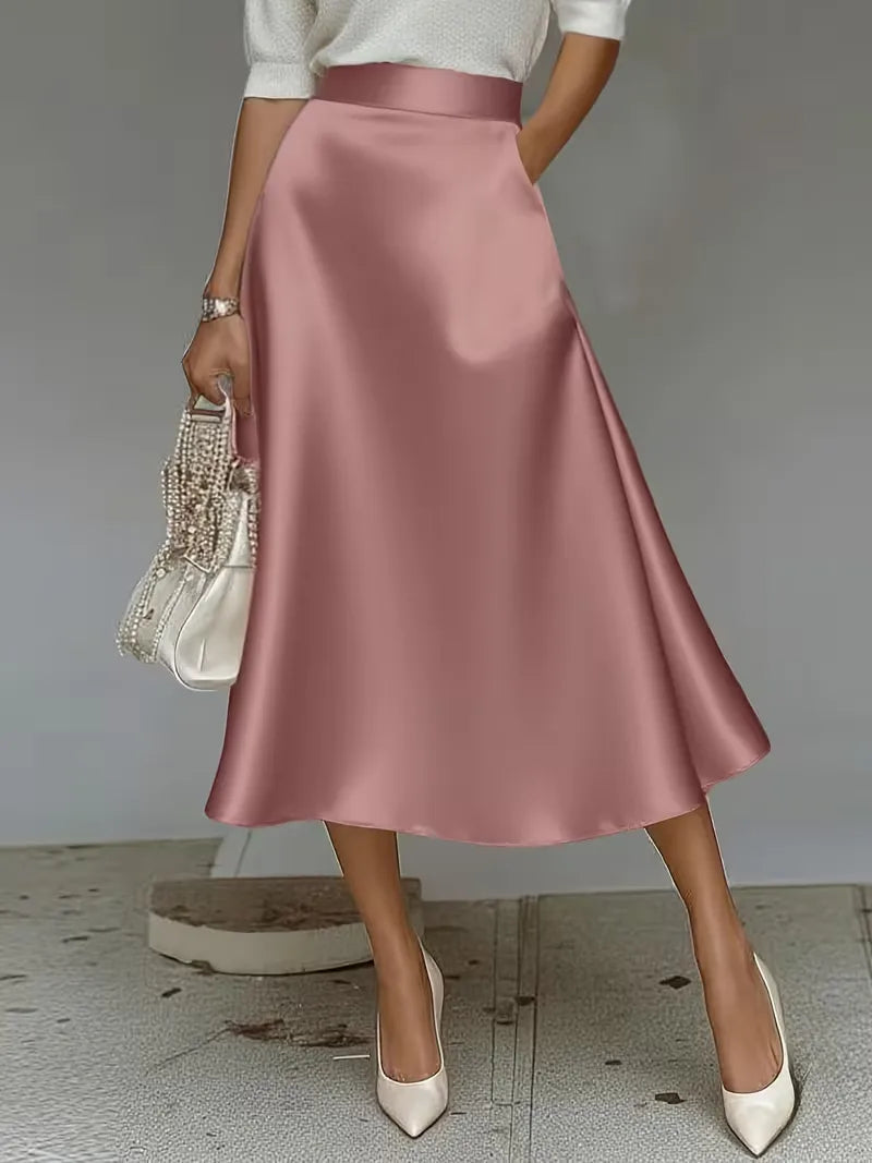 Satin Midi Skirt with High Waist