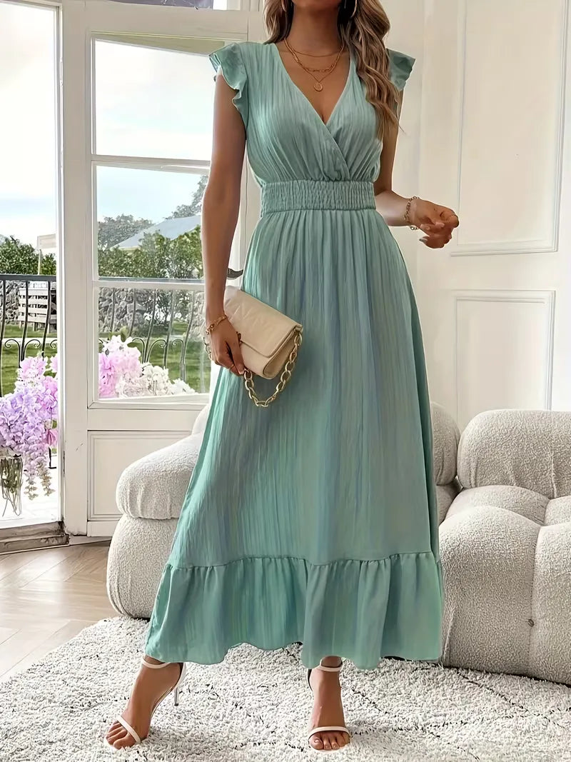 Evening Dress with V-Neck and Tiered Skirt