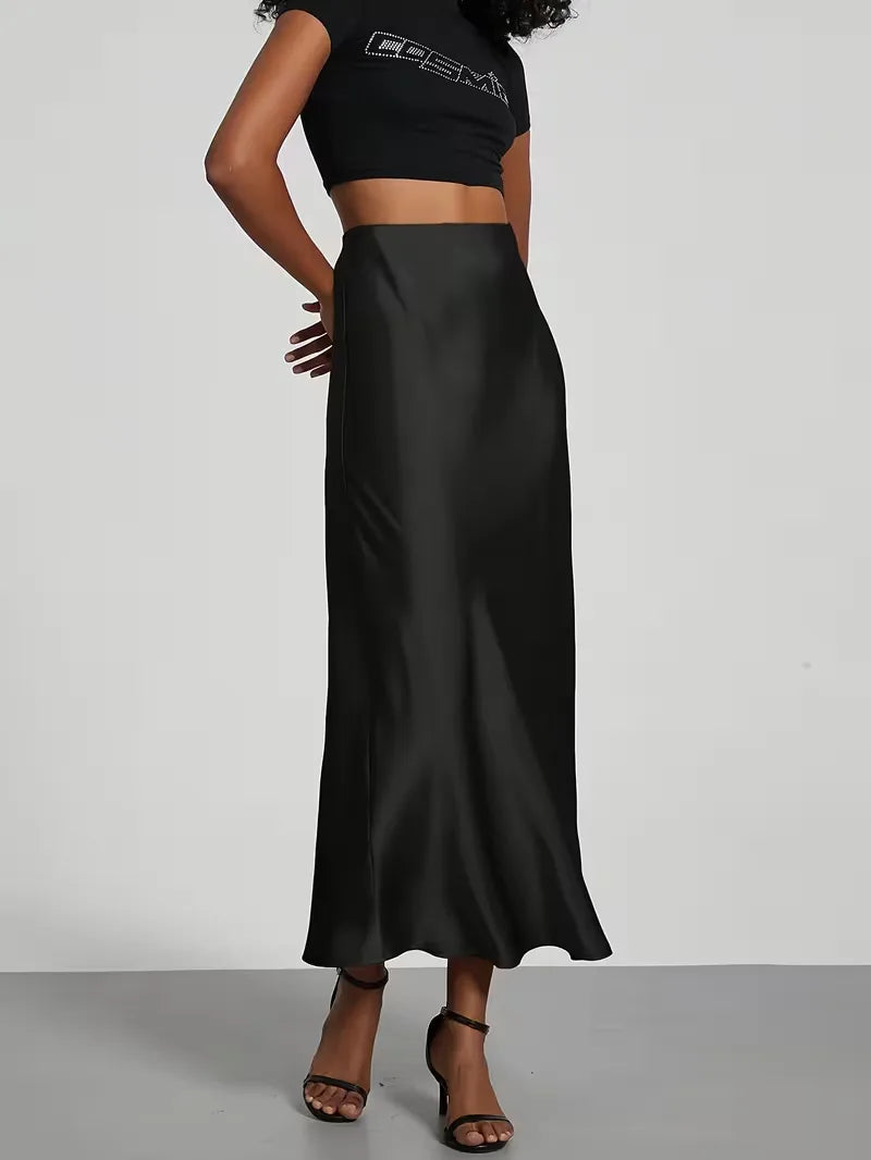 Satin Midi Skirt with High Waist