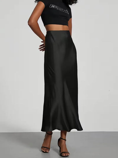 Satin Midi Skirt with High Waist