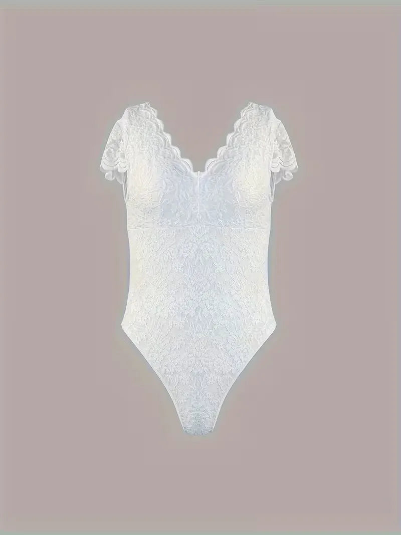 Lace bodysuit with V-neck