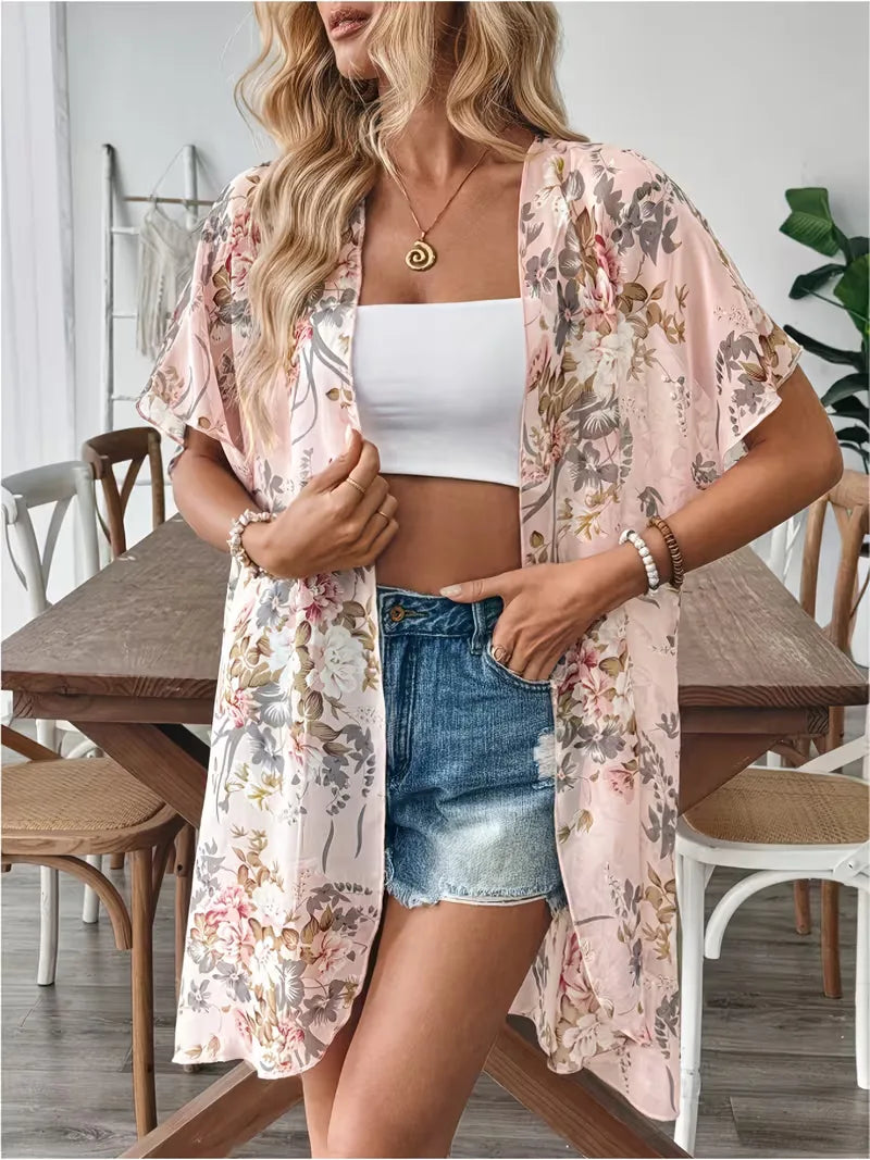 Chiffon cardigan with floral print