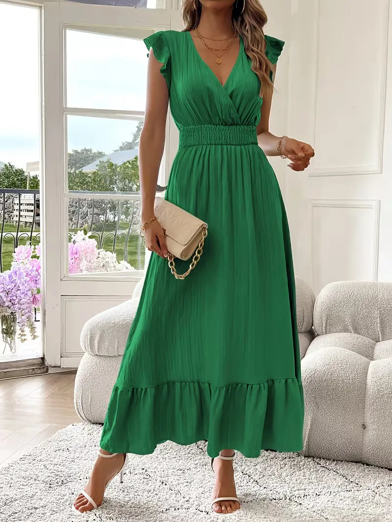 Evening Dress with V-Neck and Tiered Skirt