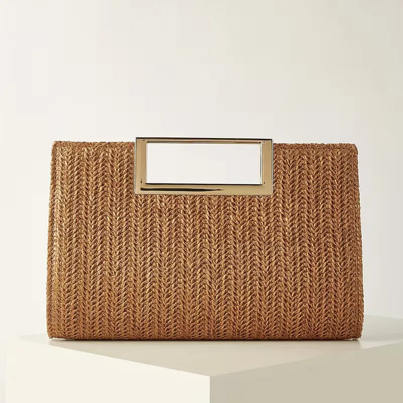Woven clutch with square handle