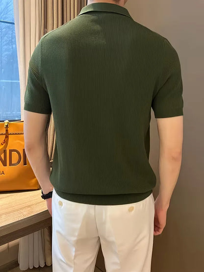 Polo with V-neck and short sleeves