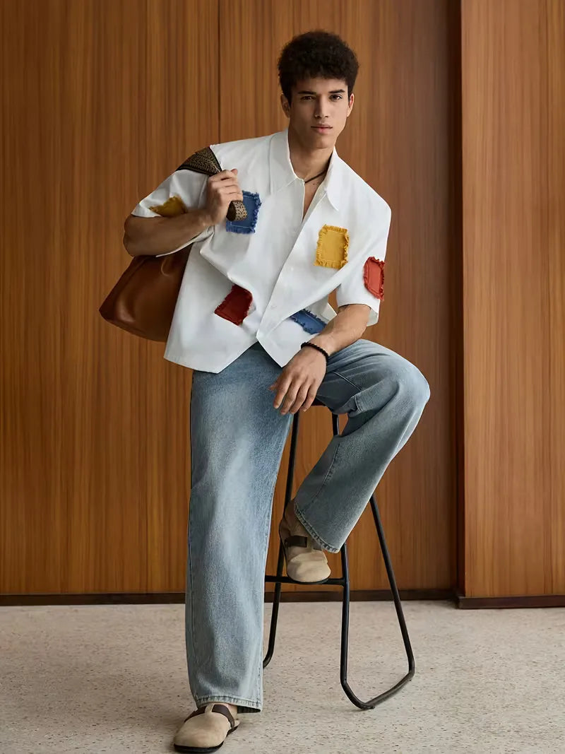Short Sleeve Shirt with Patchwork