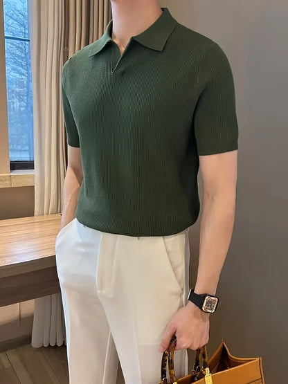 Polo with V-neck and short sleeves