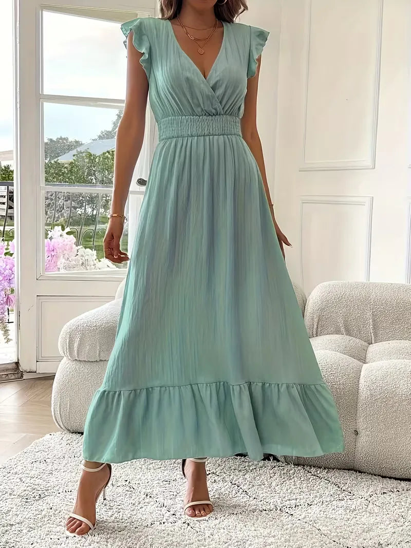 Evening Dress with V-Neck and Tiered Skirt