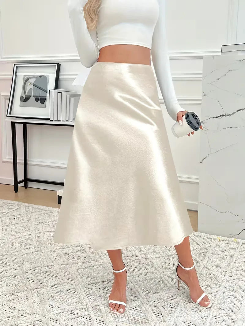 Satin Midi Skirt with High Waist