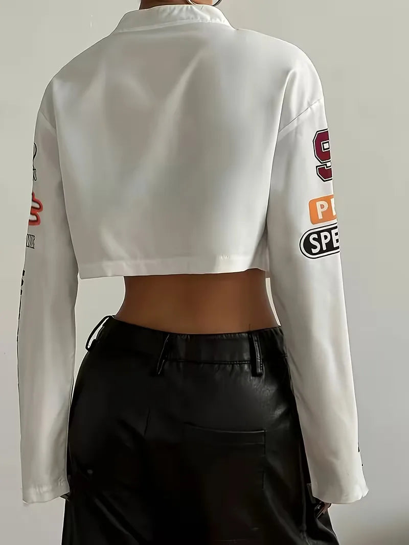 Bomber jacket with graphic text