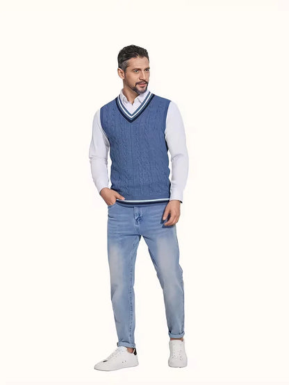 Sleeveless Knitted Waistcoat with V-Neck