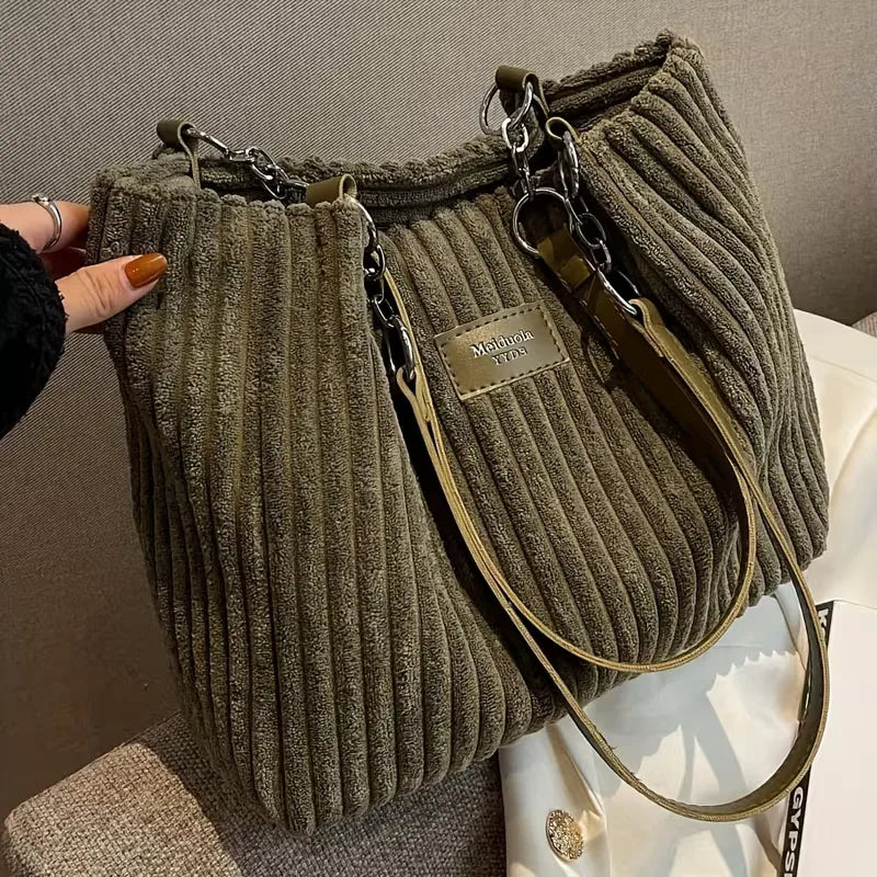 Shoulder Bag with Ribbed Texture