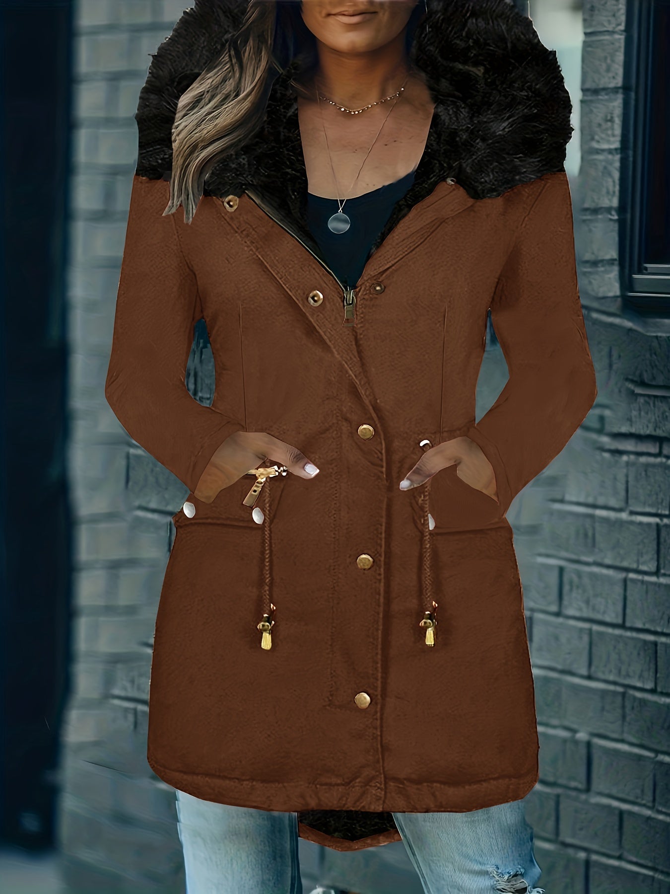 Feline | Casual hoodie parka with fuzzy trim