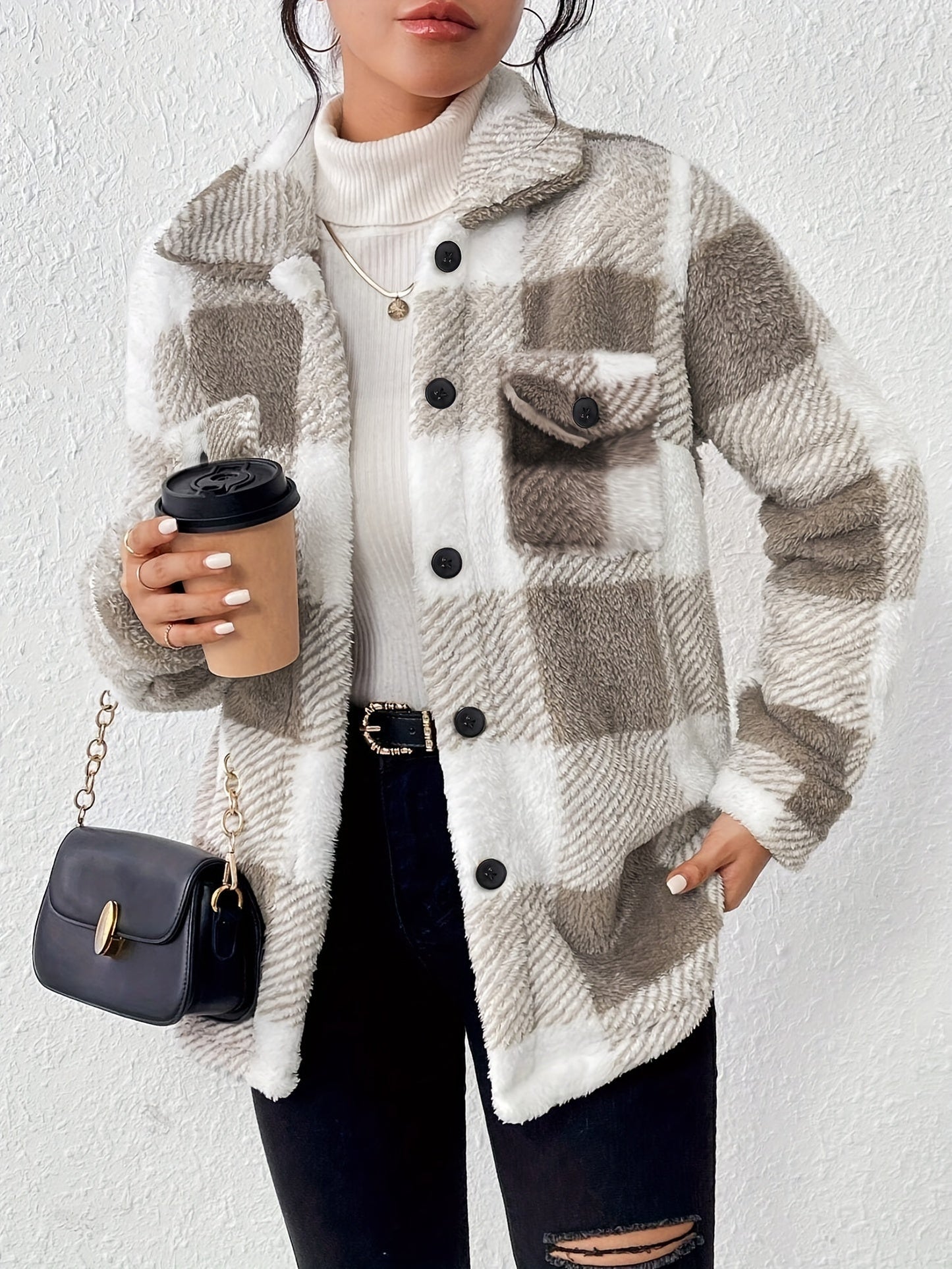 Feline | Checked Button Coat with Long Sleeves
