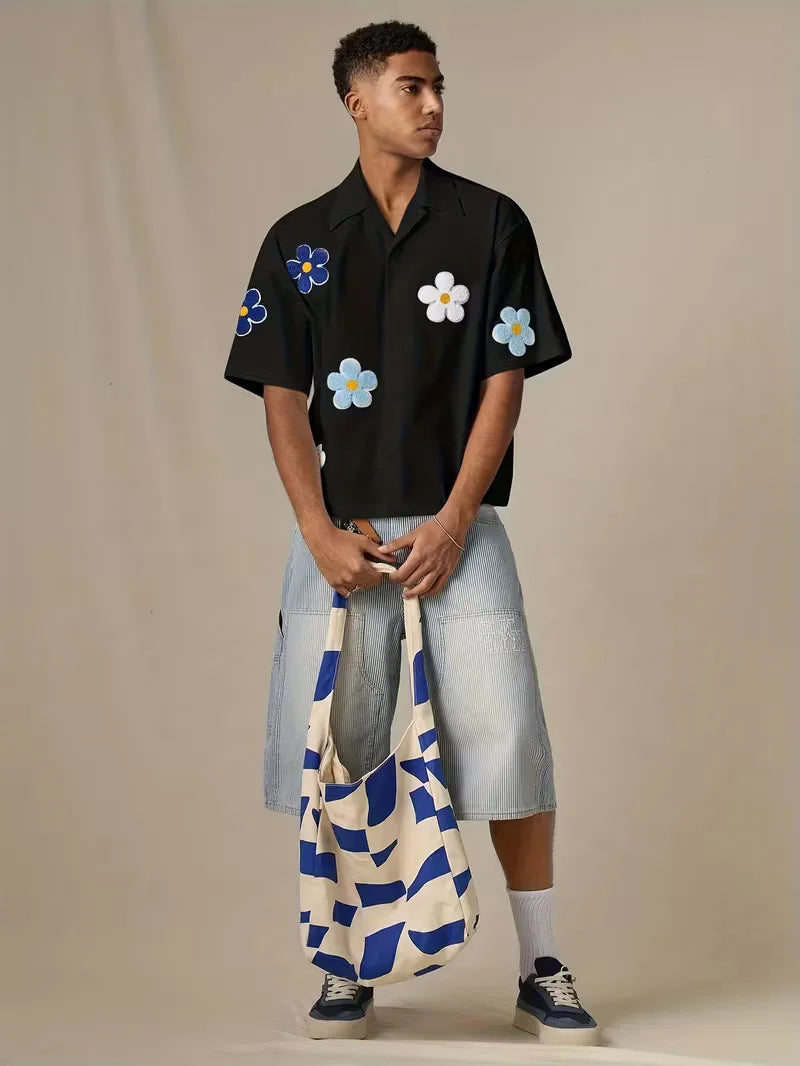 Short Sleeve Shirt with Flowers