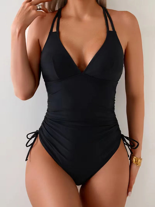 Swimsuit with V-neck and adjustable side straps