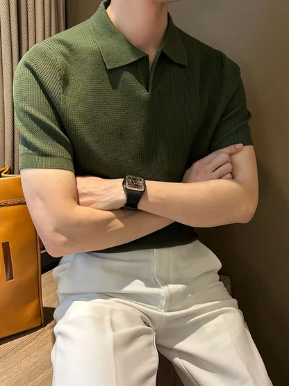 Polo with V-neck and short sleeves
