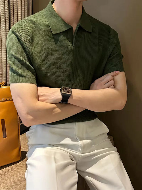 Polo with V-neck and short sleeves