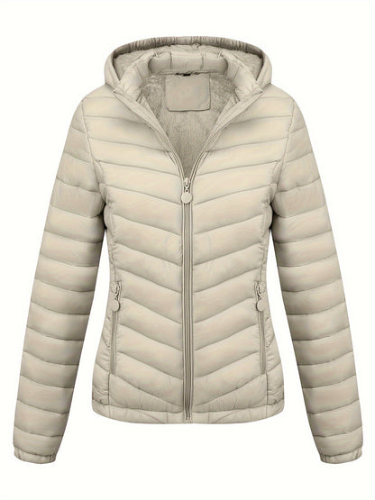 Fien | Ruched hoodie puffy jacket with angled pockets