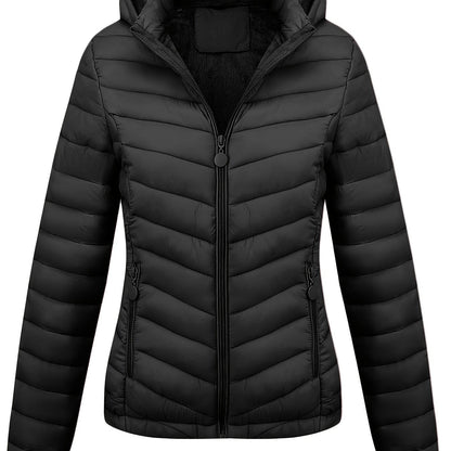 Fien | Ruched hoodie puffy jacket with angled pockets