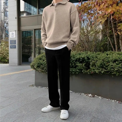 Finn | Wool jumper for men with half zip and collar